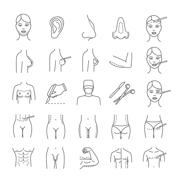 Plastic Surgery Linear Icons Set Facial Surgery Face Body Surgical — Stock Vector