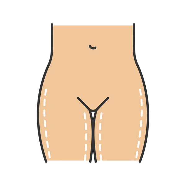 太ももを持ち上げて手術色アイコン 整形手術 太ももと腰の脂肪吸引 分離ベクトル図 — ストックベクタ