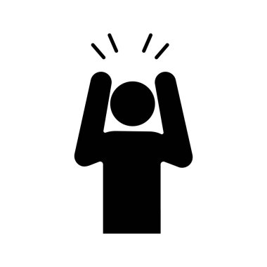 Anksiyete glif simgesi. Siluet simge. Bitkinlik, yorgunluk. İlgisizlik. Endişe verici kişi. Panik atak. Depresyon, çaresizlik. Duygusal stres belirti. Negatif alan. İzole vektör çizim