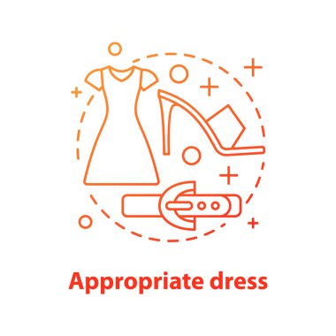 Uygun elbise kavramı simge. Gayrı aşınma fikir ince hat illüstrasyon. Tatil kıyafetleri. Kırpma üst, Etek, yüksek topuk ayakkabı. Çizim vektör izole anahat