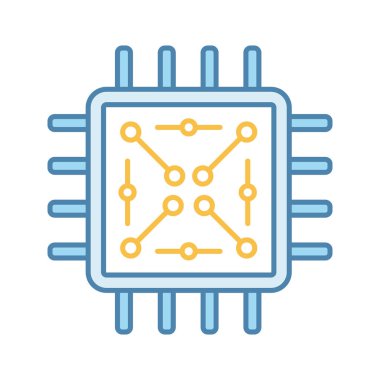 Elektronik devrelerde rengi simgesini işlemci. Mikroişlemci Mikri şemalar ile. Çip, miniyonga, küçük parça. CPU. Merkezi işlem birimi. Entegre devre. İzole vektör çizim