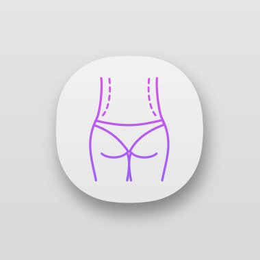 Bel düzeltme ameliyatı app simgesi. Liposuction çevrelemektedir. Bel Şekillendirici ve yağ plastik cerrahi. Kemer lipectomy. UI/Ux Kullanıcı arabirimi. Web ya da mobil uygulama. İzole vektör çizim