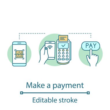 Ödeme hizmetleri kavramı simgesi. QR kodu, Nfc e-ödeme fikir ince hat illüstrasyon. Tıklama başına ödeme. İzole anahat çizim vektör. Düzenlenebilir kontur