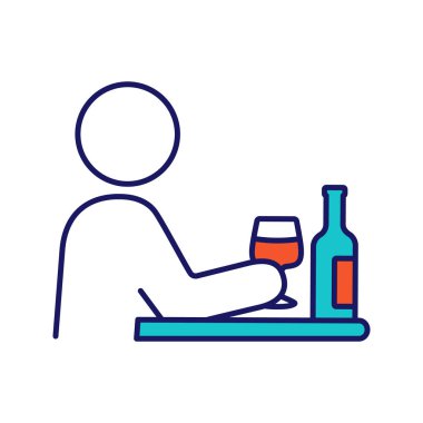 Kötü alışkanlıkları renk simgesi. Alkolizm. İçme alışkanlığı. İçki alemi. Depresyon, anksiyete. Davranışsal stres belirtileri. İzole vektör çizim