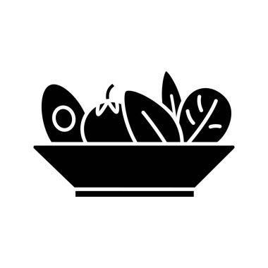 Salata glif simgesi. Sağlıklı beslenme. Vejetaryen yiyecekler. Restoran veya Cafe menü. Salata barı. Doğru iş öğle yemeği menüsü. Siluet simge. Negatif alan. İzole vektör çizim
