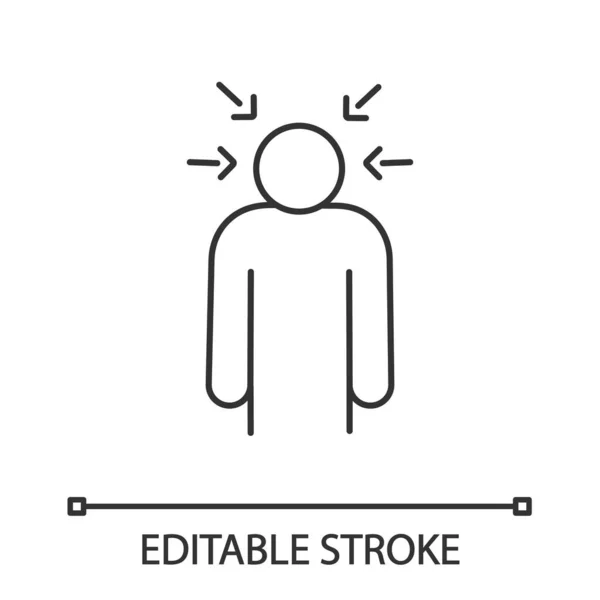緊張線形アイコン ストレス 心理的な圧力 細い線の図 自己非難 輪郭のシンボル ストレス症状 ベクトル分離外形図します 編集可能なストローク — ストックベクタ