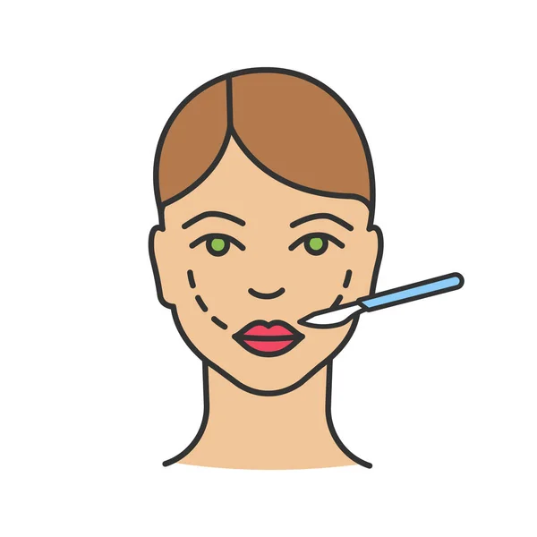 Cheek lift surgery color icon. Cheek augmentation implants. Plastic surgery. Surgical facial rejuvenation. Facelift surgical procedure. Isolated vector illustration