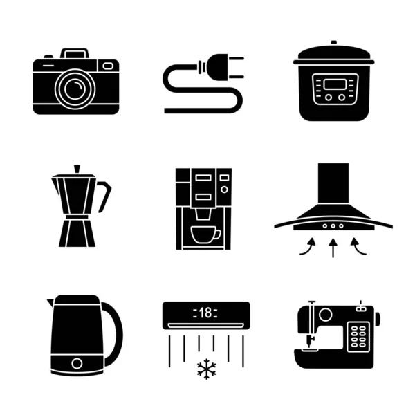 Pictogrammen Van Glyph Van Huishoudelijke Apparaten Fotocamera Draad Sluit Multi — Stockvector