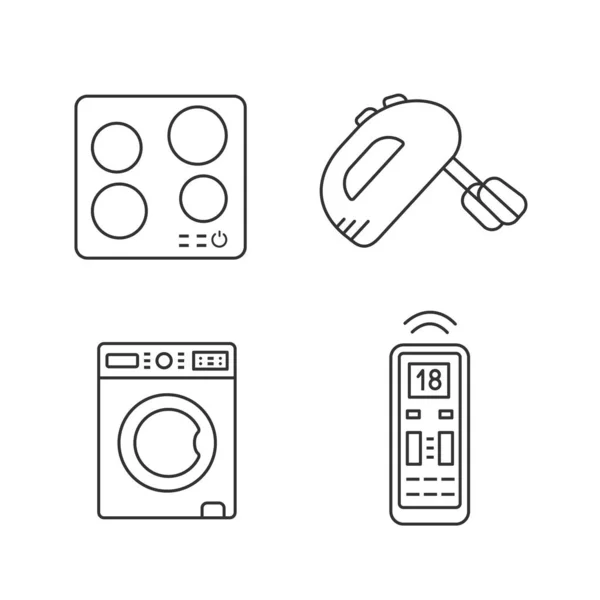 Conjunto Iconos Lineales Electrodomésticos Placa Inducción Eléctrica Mezclador Mano Lavadora — Vector de stock