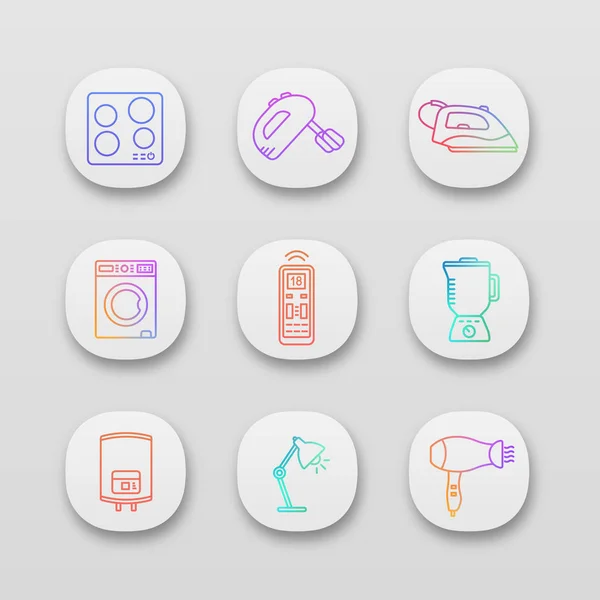 Σετ Εικονίδια App Οικιακών Συσκευών Βάση Εστιών Μίξερ Χειρός Σίδερο — Διανυσματικό Αρχείο