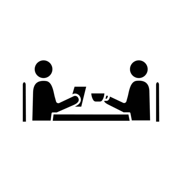 商务午餐标志符号图标 咖啡面试 合作伙伴 客户会议 咖啡或晚餐休息 商务晚宴 剪影符号 负空间 矢量隔离插图 — 图库矢量图片