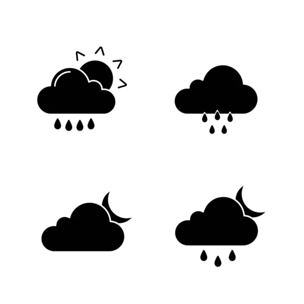 Previsioni Meteo Set Icone Glifo Pioggia Con Sole Tempo Piovoso — Vettoriale Stock