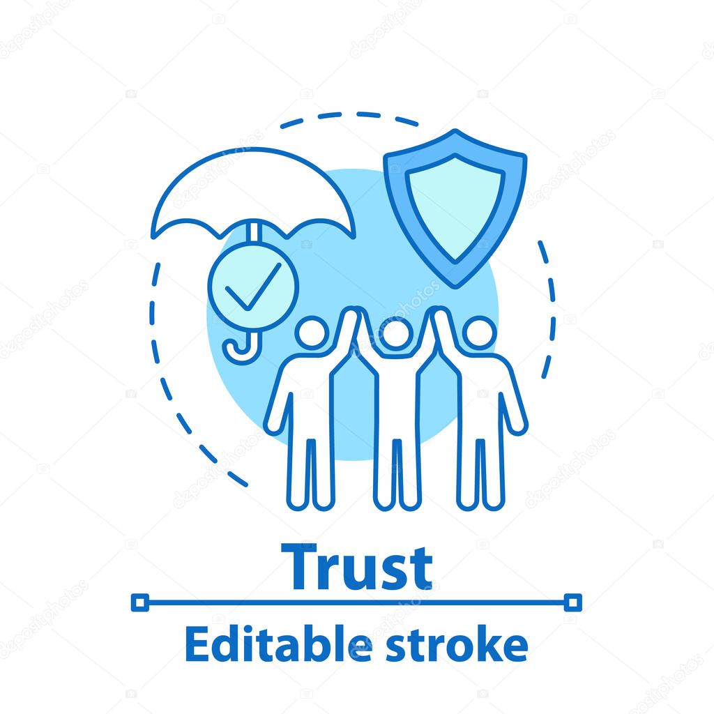 Trust concept icon. Insurance idea thin line illustration. Friendship, partnership. Teamwork. Vector isolated outline drawing. Editable stroke
