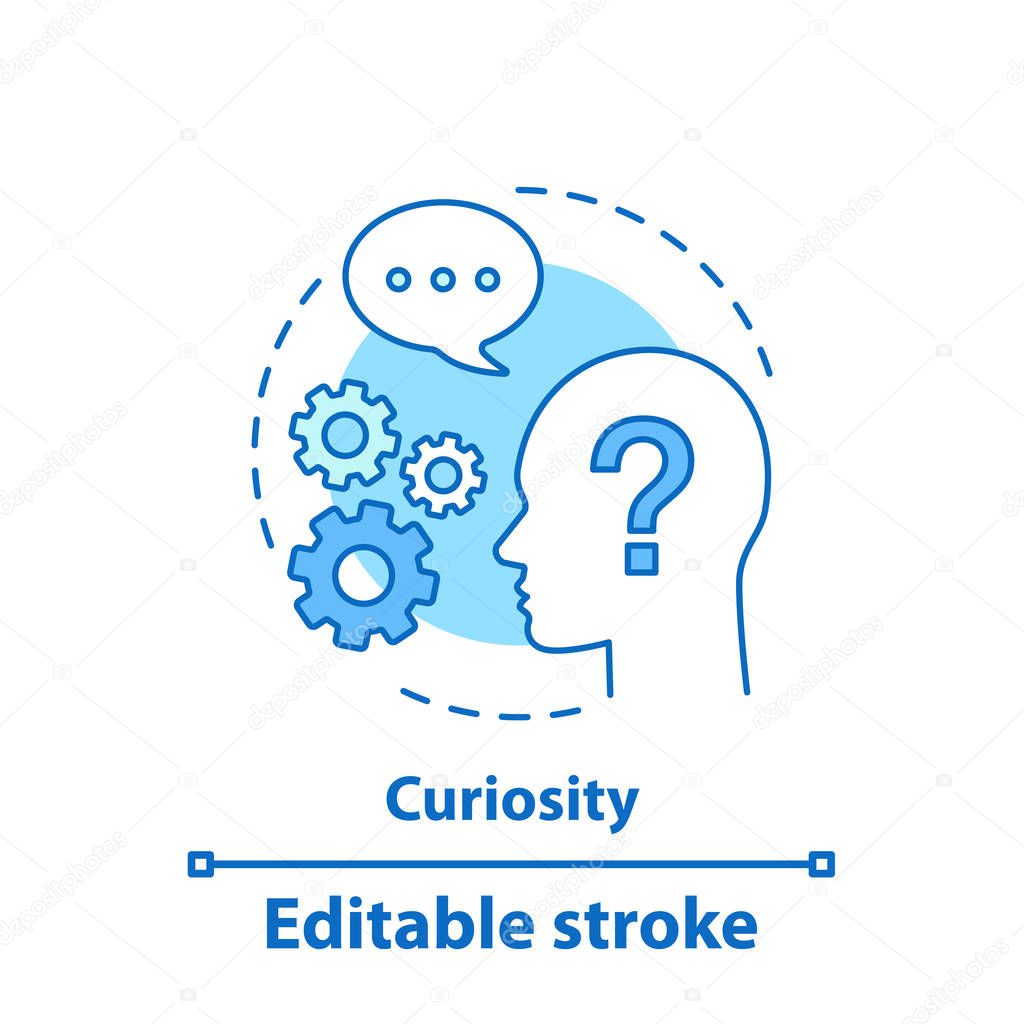 Curiosity concept icon. Problem solving idea thin line illustration. Confusion. Thinking. Vector isolated outline drawing. Editable stroke