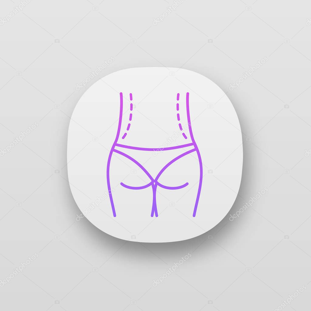 Waist correction surgery app icon. Flanks liposuction. Waist contouring and fat removal plastic surgery. Belt lipectomy. UI/UX user interface. Web or mobile application. Vector isolated illustration