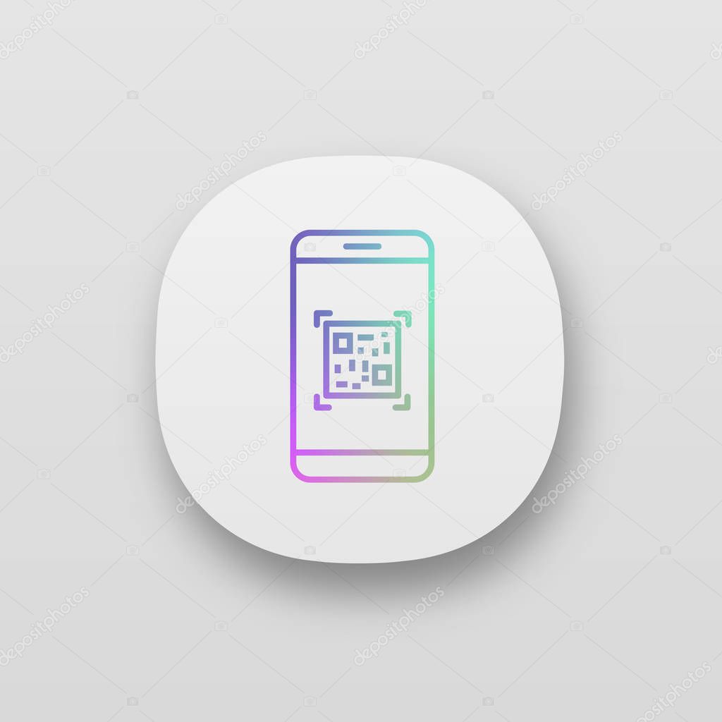 QR code scanning smartphone app icon. Matrix barcode scanner. 2D code mobile phone reader. UI/UX user interface. Web or mobile application. Vector isolated illustration