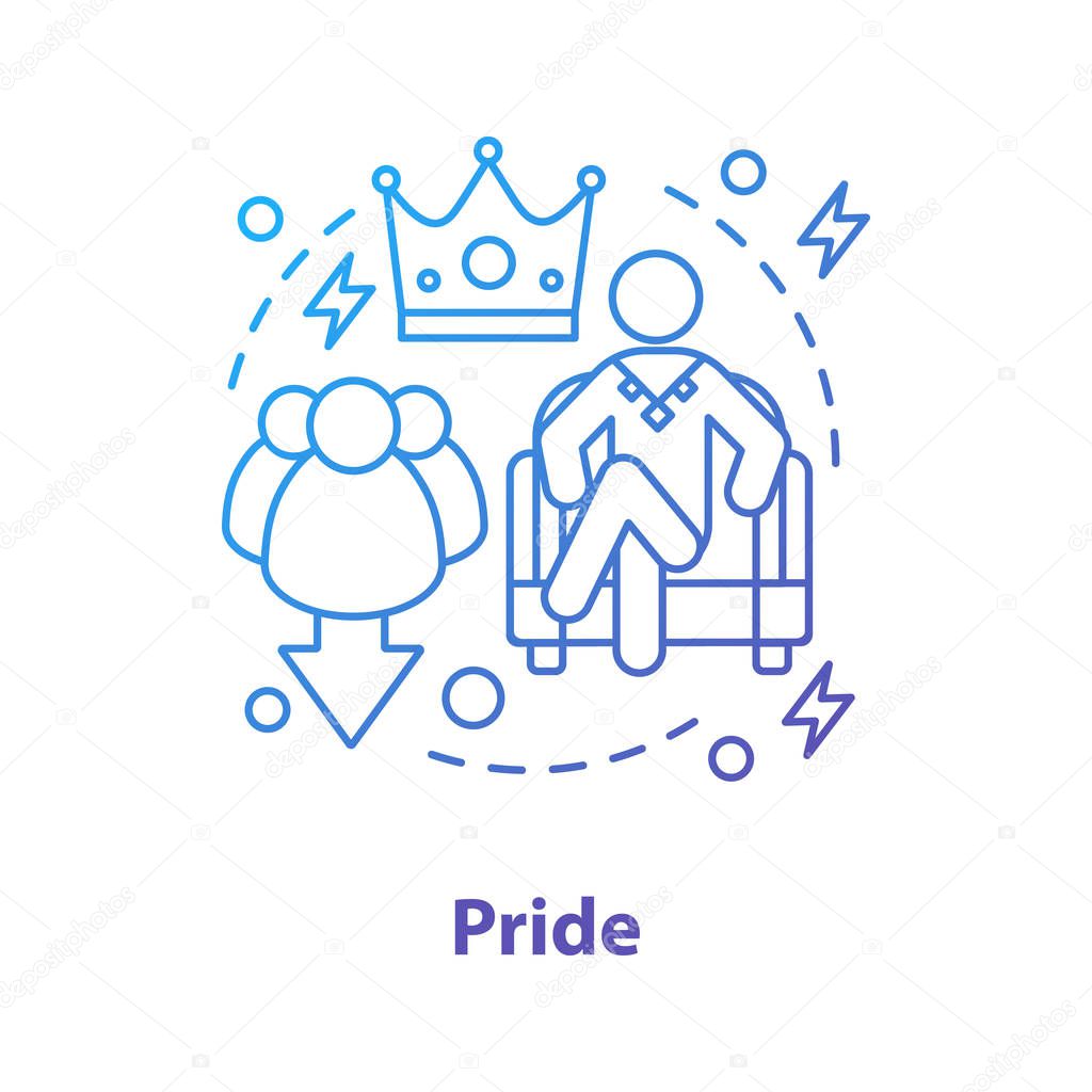 Pride concept icon. Arrogance idea thin line illustration. Self assurance. Prideful person. Vector isolated outline drawing