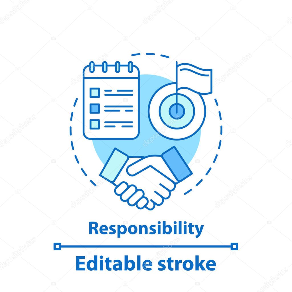 Responsibility concept icon. Trust idea thin line illustration. Strategy planning. Business deal. Partnership. Vector isolated outline drawing. Editable stroke