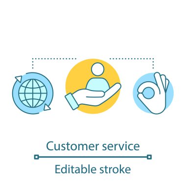 Müşteri hizmet kavramı simge. İstemci yönetimi fikir ince hat illüstrasyon. Müşteri desteği. İnsan kaynakları. İzole anahat çizim vektör. Düzenlenebilir kontur