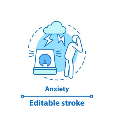 Anksiyete kavramı simge. Hayal kırıklığı fikir ince hat illüstrasyon. Stres ve tükenmişlik. Tahriş. İzole anahat çizim vektör. Düzenlenebilir kontur