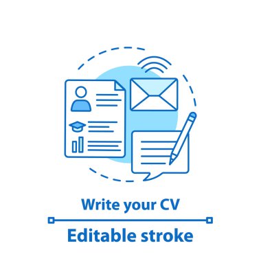 Yazma Cv kavramı simge. Özgeçmiş özgeçmiş fikir ince hat illüstrasyon. İş başvurusu. İzole anahat çizim vektör. Düzenlenebilir kontur