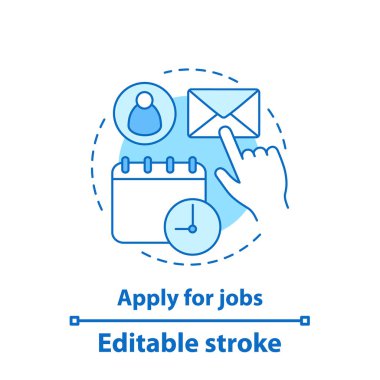 İş kavramı simgesi için geçerlidir. Arama fikir ince hat illüstrasyon iş. İstihdam. İş başvuru dilekçesi. İzole anahat çizim vektör. Düzenlenebilir kontur