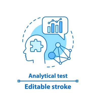 Analitik test kavramı simge. Veri Analizi fikir ince hat illüstrasyon. Çözüm aranıyor. Düşünme. İzole anahat çizim vektör. Düzenlenebilir kontur
