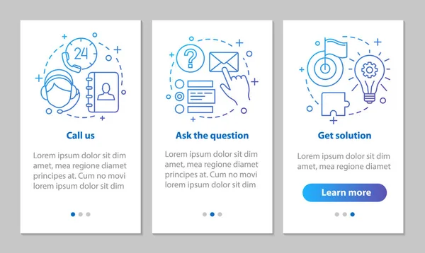 線形の概念をセンター登録モバイル アプリ ページ画面を呼び出します ヘルプデスク ホットライン 顧客サービスの手順グラフィック命令 Gui ベクトル テンプレート イラスト — ストックベクタ