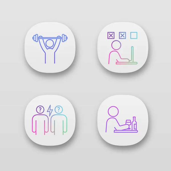 Set Icone Emotive Dell App Stress Interfaccia Utente Esercizio Sportivo — Vettoriale Stock