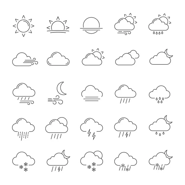 Weather Forecast Linear Icons Set Snow Rain Sleet Shower Drizzle — Stock Vector