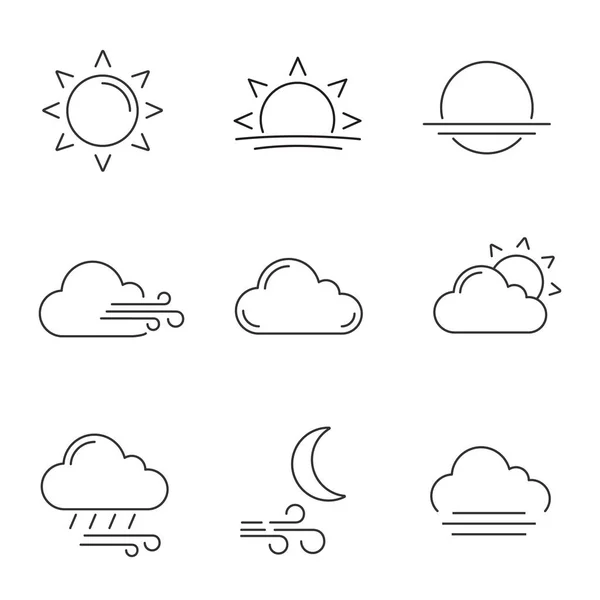 Weather Forecast Linear Icons Set Sun Sunrise Sunset Wind Cloud — Stock Vector