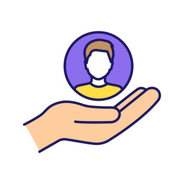 Müşteri sadakati ve saklama renk simgesi. Müşteri Hizmetleri. Müşteri desteği. Artan katılım, katılımı, üyelik. Hizmet isteği. Elini tutan kişi. İzole vektör çizim