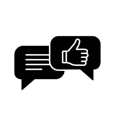 Olumlu müşteri geribildirim glif simgesi. Mükemmel bir daha gözden geçirme. Sohbet. Her zamanki gibi. Çevrimiçi iletişim. Siluet simge. Negatif alan. İzole vektör çizim