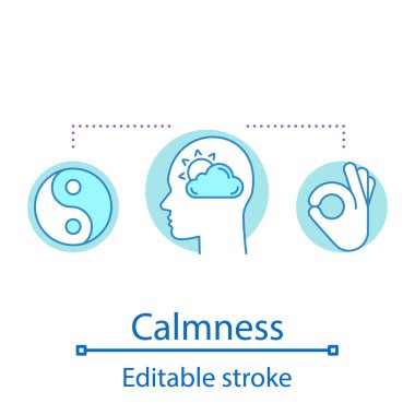 Sakinlik kavramı simge. Zihin özgürlük fikir ince hat illüstrasyon. Mindfulness. Sağlık. İzole anahat çizim vektör. Düzenlenebilir kontur