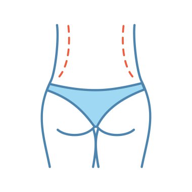 Bel düzeltme ameliyatı renk simgesi. Liposuction çevrelemektedir. Bel Şekillendirici ve yağ plastik cerrahi. Kemer lipectomy. İzole vektör çizim