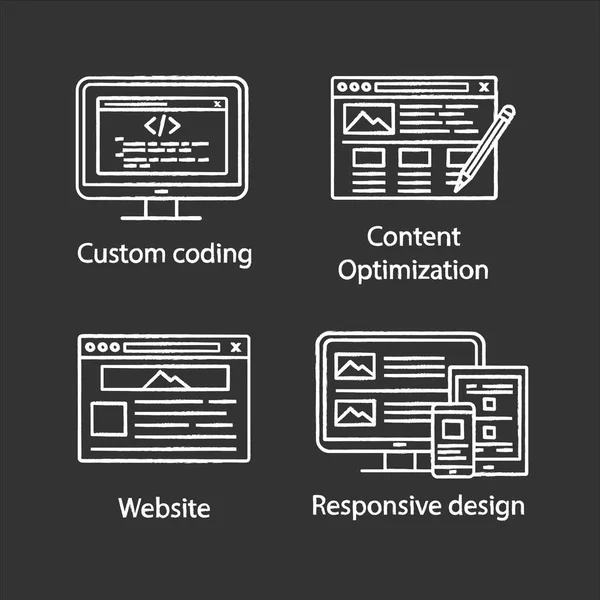 Conjunto Iconos Tiza Seo Codificación Personalizada Edición Contenido Sitio Web — Archivo Imágenes Vectoriales