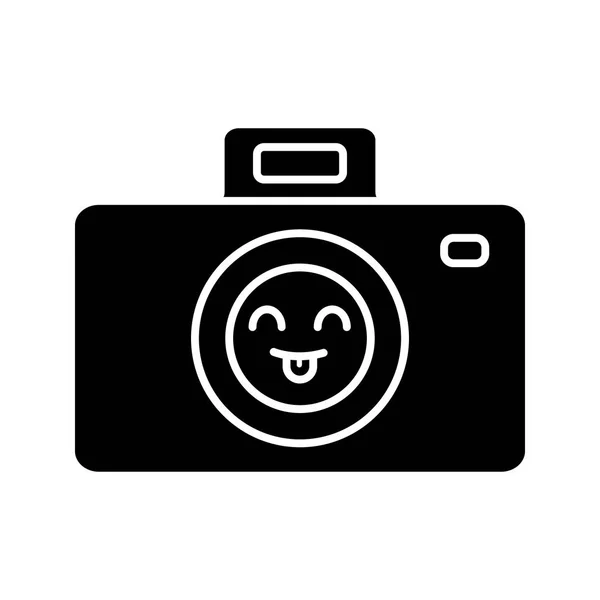 Ícone Glifo Câmera Fotos Sorridente Fotografia Fácil Câmara Fotográfica Feliz — Vetor de Stock