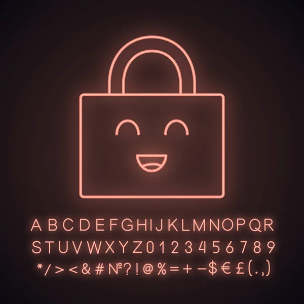 Smiling Padlock Neon Light Icon Reliable Password Protection Security Easy — Stock Vector