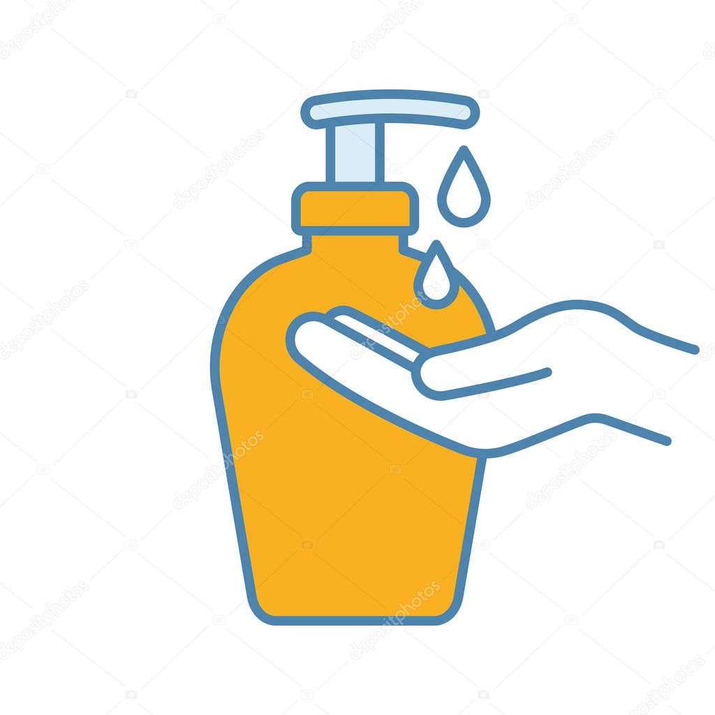 Hand soap color icon. Liquid antibacterial soap. Hands disinfection. Isolated vector illustration