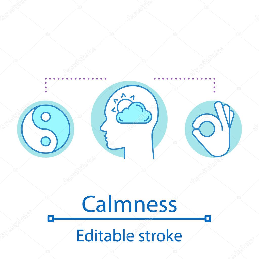 Calmness concept icon. Mind freedom idea thin line illustration. Mindfulness. Wellness. Vector isolated outline drawing. Editable stroke
