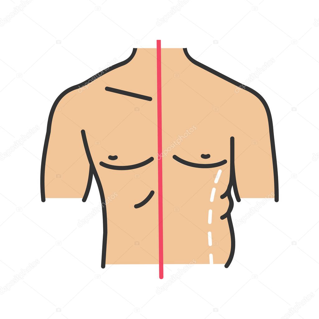 Male coolsculpting color icon. Flanks correction. Male liposuction and body contouring before and after. Plastic surgery. Isolated vector illustration