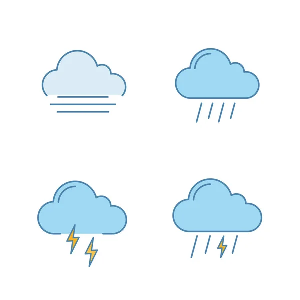 Předpověď Počasí Barevné Ikony Set Podzim Mlha Deštivé Počasí Bouře — Stockový vektor