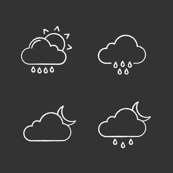 Previsioni Meteo Gesso Icone Impostate Pioggia Con Sole Tempo Piovoso — Vettoriale Stock