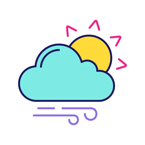 Gedeeltelijk Bewolkt Winderig Kleur Pictogram Zon Met Wolken Regen Overwegend — Stockvector