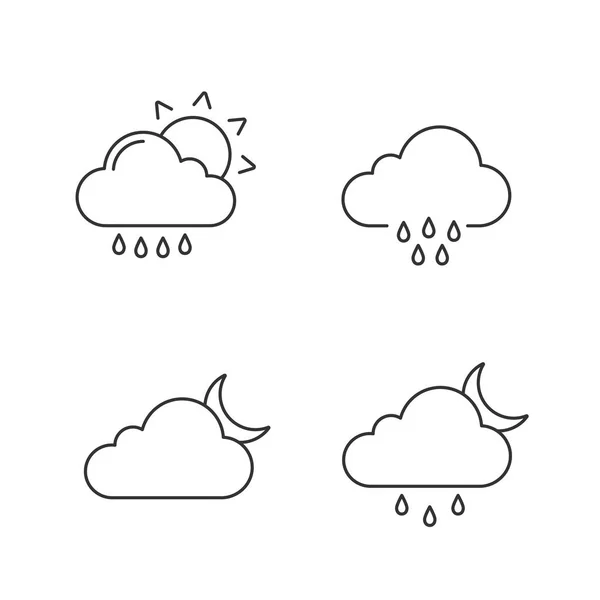 Prévisions Météorologiques Icônes Linéaires Réglées Pluie Avec Soleil Temps Pluvieux — Image vectorielle