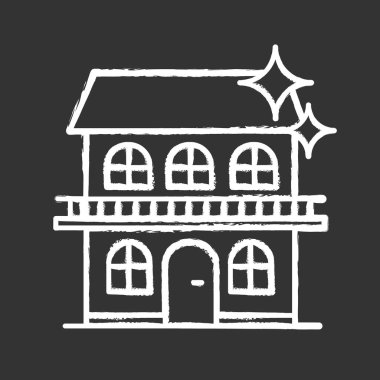 Ev temizlik hizmeti tebeşir simgesi. Yazlık, Otel temizlik. İzole vektör kara tahta çizim