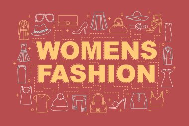 Kadın moda kelime kavramları afiş. Giyim Mağazası. Rahat tarzı. Kadın giyim ve aksesuar. Tanıtım, Web sitesi. Tipografi fikir doğrusal simgesi olan harfler izole. Vektör anahat çizim