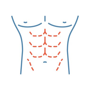 Erkek vücut şekillendirme cerrahisi renk simgesi. Erkek karın germe. Mens karın germe. Plastik cerrahi erkekler için. İzole vektör çizim