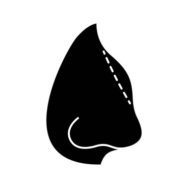 Rinoplasti glif simgesi. Siluet simge. Yeniden şekillendirme burun. Plastik cerrahi burun. Yüz gençleştirme. Kaldırma kambur. Negatif alan. İzole vektör çizim