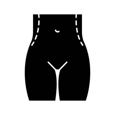 Bel düzeltme ameliyatı glif simgesi. Liposuction çevrelemektedir. Bel Şekillendirici ve yağ plastik cerrahi. Siluet simge. Negatif alan. İzole vektör çizim